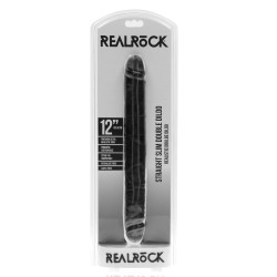 Real Rock Double Gode Straight Slim 30.5 x 3.5cm Noir
